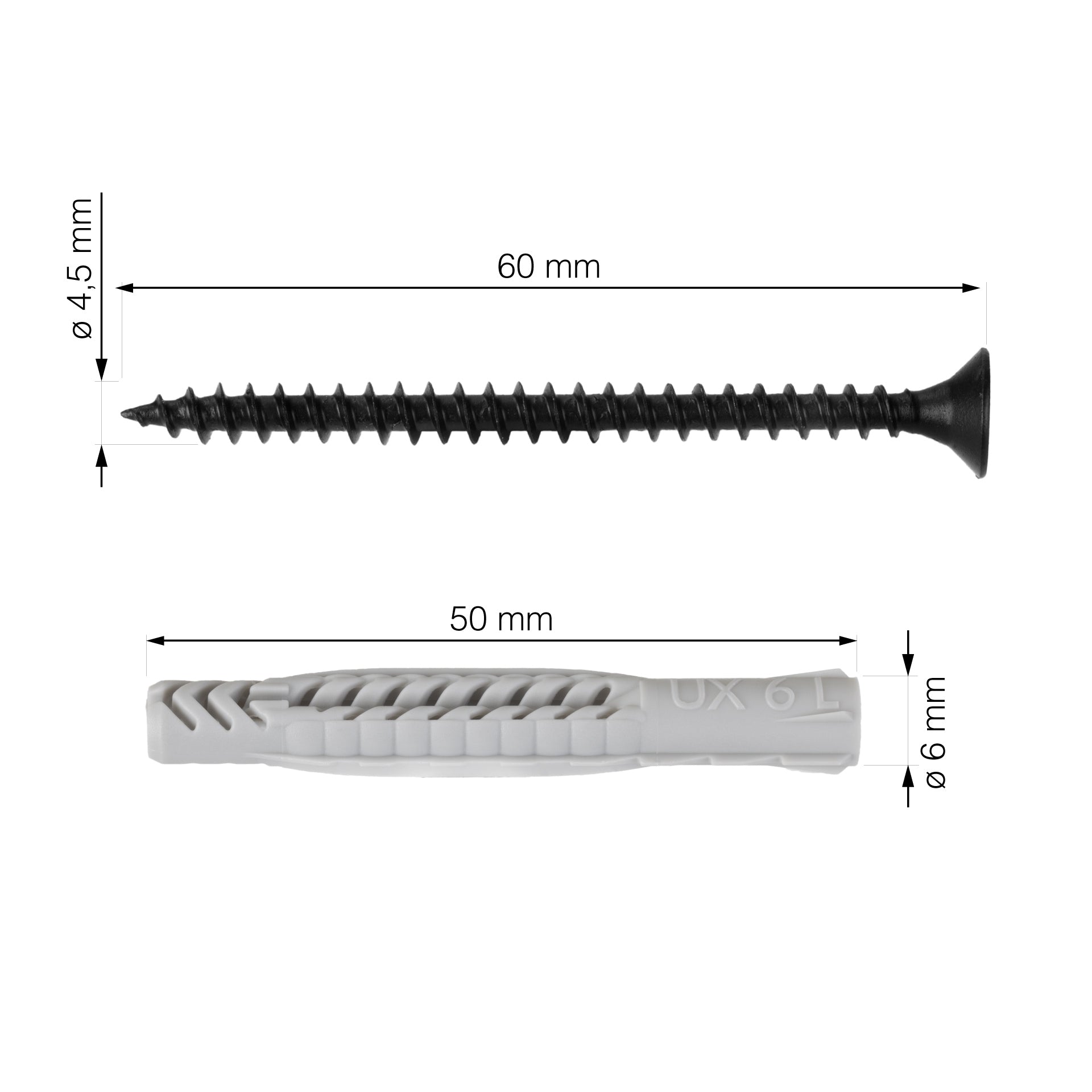 16er Set Universalschrauben 4,5x60mm mit Dübeln